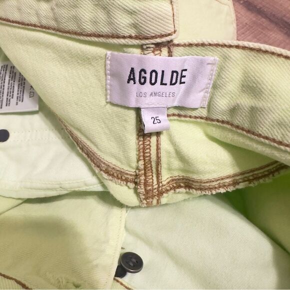 Agolde Neon Green Slanting Overlapping 5-button Jeans Size 25 - Picture 14 of 16